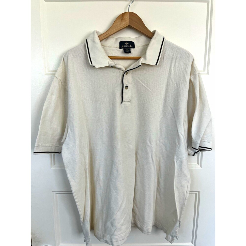 Vintage Antigua Polo Shirt Mens XXL White Black Trim 90s Y2K Cotton Golfcore